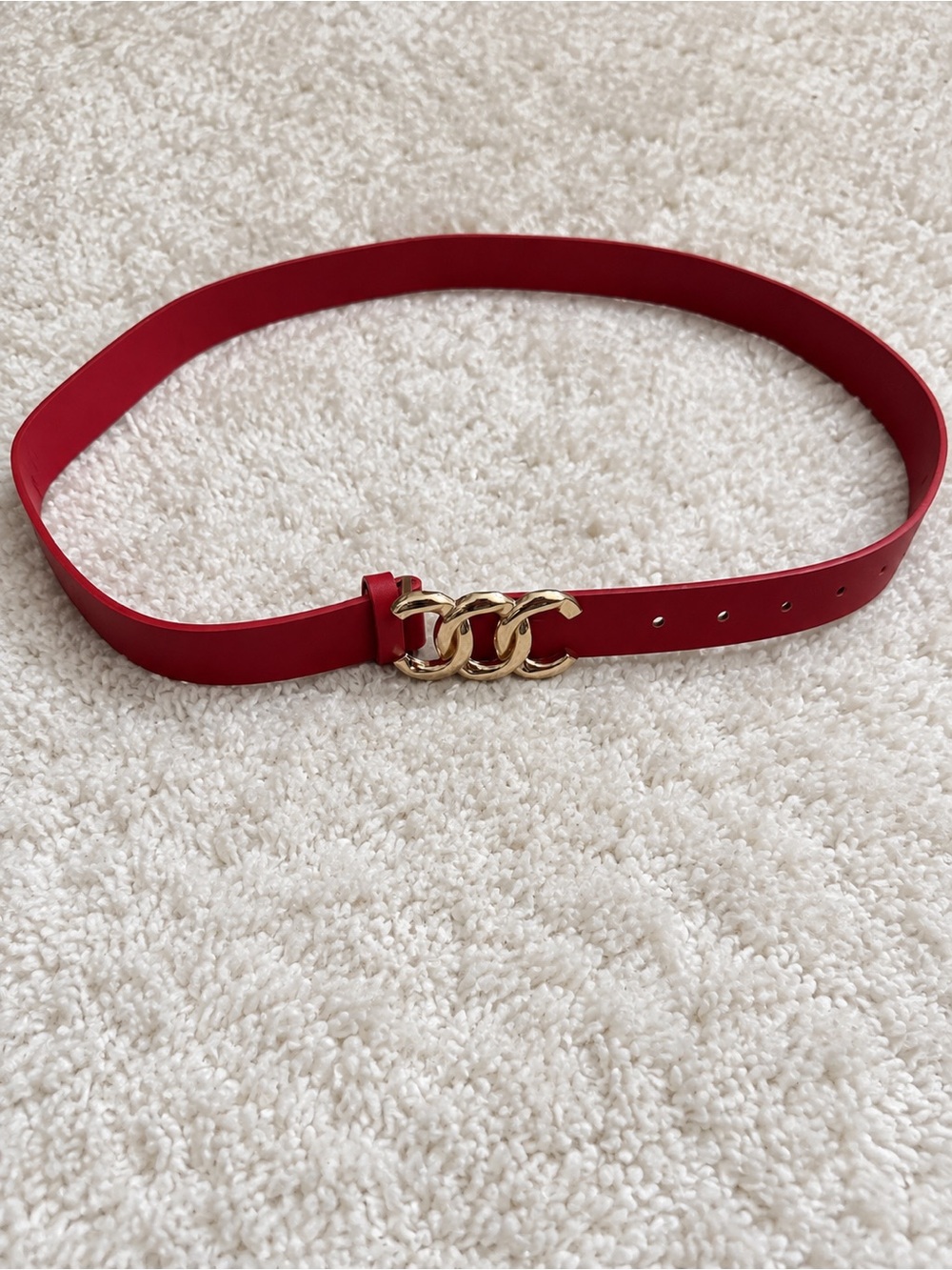 Red Women's Chain-Link Accent Belt - Gold Hardware